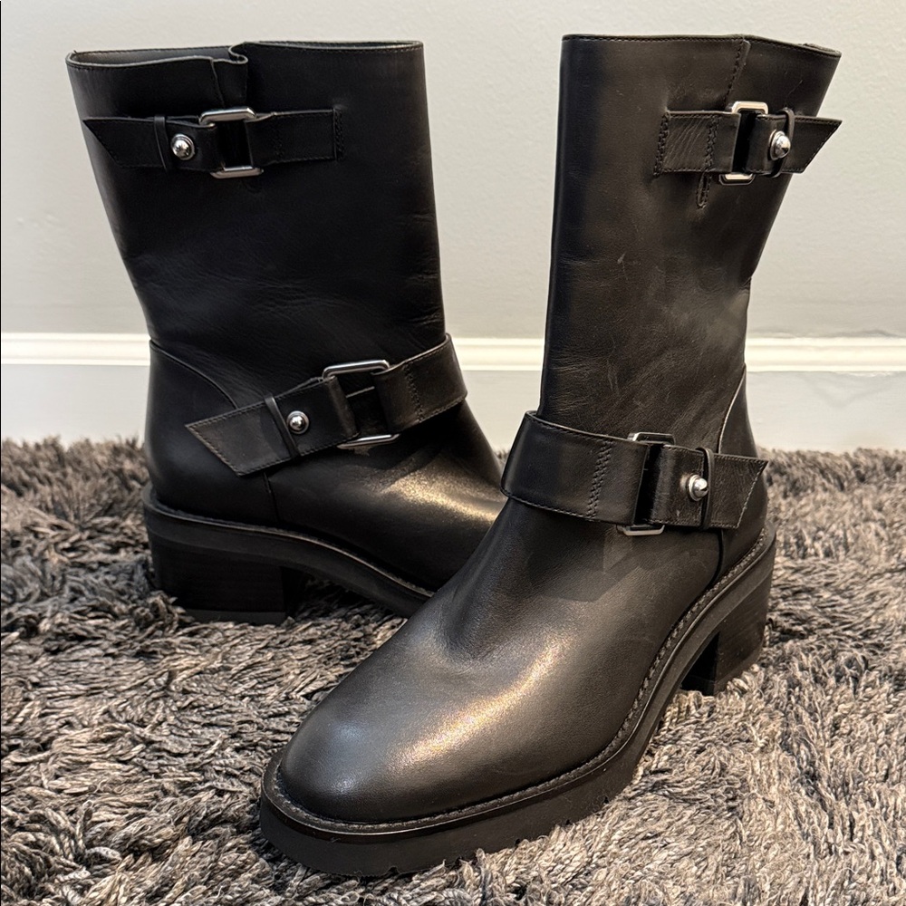 Stuart Whiteman Black Leather Buckle Ankle Boots New size-7